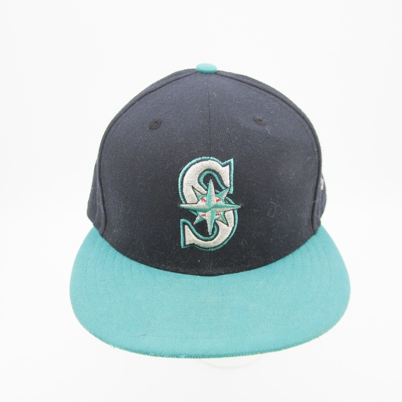 Seattle Mariners New Era MLB Fitted Hat Cap Size 7 1/2 Teal Black - Picture 1 of 6